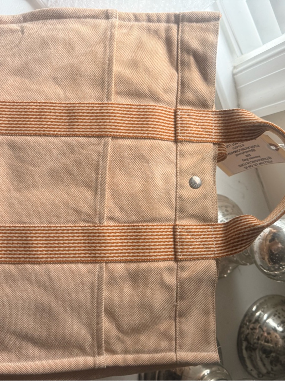 Authentic Hermès MM (medium) tote in the iconic cream canvas/  signature orange - Picture 10 of 16